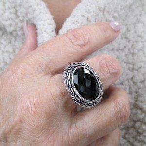 925 Sterling Black CZ Women's Statement Ring> Faceted Black Stone, Sexy, Elegant